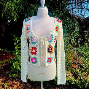 DAVI & DANI crocheted, Tie front cardigan